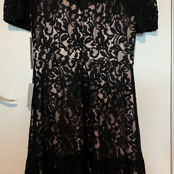 New With Tags - Eliza J Black Lace A-Line Dress with Puff Sleeves - Picture 6 of 11